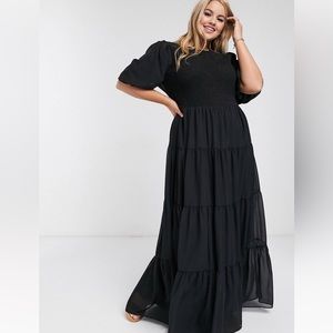 ASOS DESIGN Curve shirred tiered maxi dress in black